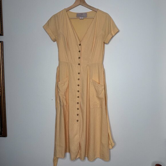Gal Meets Glam | Vanessa Button-Down Linen Blend Dress in Butter Yellow - 2 - Picture 3 of 10